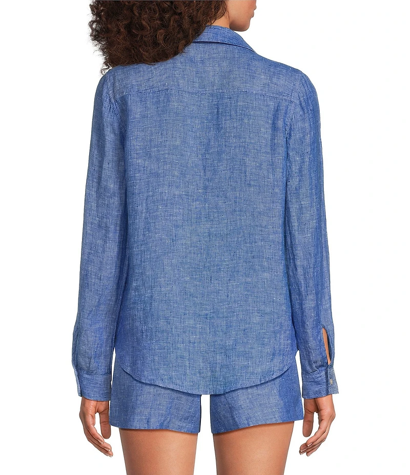 Lilly Pulitzer Sea View Linen Point Collar Long Sleeve Button Front Shirt