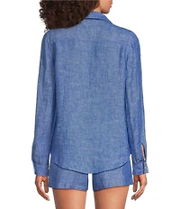 Lilly Pulitzer Sea View Linen Point Collar Long Sleeve Button Front Shirt