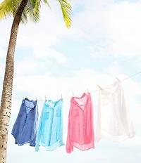Lilly Pulitzer Sea View Linen Point Collar Long Sleeve Button Front Shirt