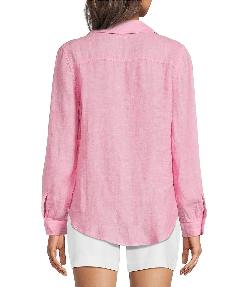 Lilly Pulitzer Sea View Linen Point Collar Long Sleeve Button Front Shirt