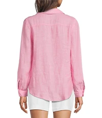 Lilly Pulitzer Sea View Linen Point Collar Long Sleeve Button Front Shirt