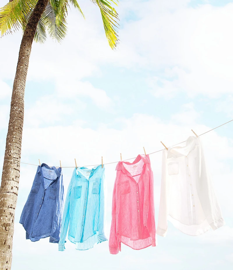 Lilly Pulitzer Sea View Linen Point Collar Long Sleeve Button Front Shirt