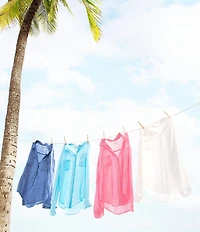 Lilly Pulitzer Sea View Linen Point Collar Long Sleeve Button Front Shirt