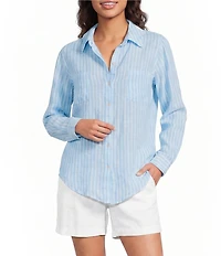 Lilly Pulitzer Sea View Stripe Print Notch Collar Long Sleeve Button Front Shirt