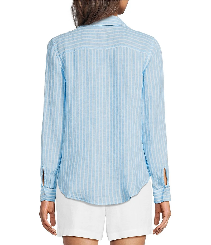 Lilly Pulitzer Sea View Stripe Print Notch Collar Long Sleeve Button Front Shirt