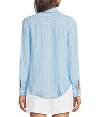 Lilly Pulitzer Sea View Stripe Print Notch Collar Long Sleeve Button Front Shirt