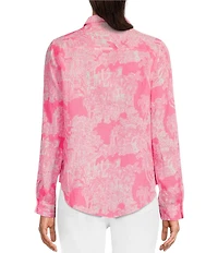 Lilly Pulitzer Sea View Woven Linen Anniversary Toile Print Point Collar Long Sleeve Button Down Blouse