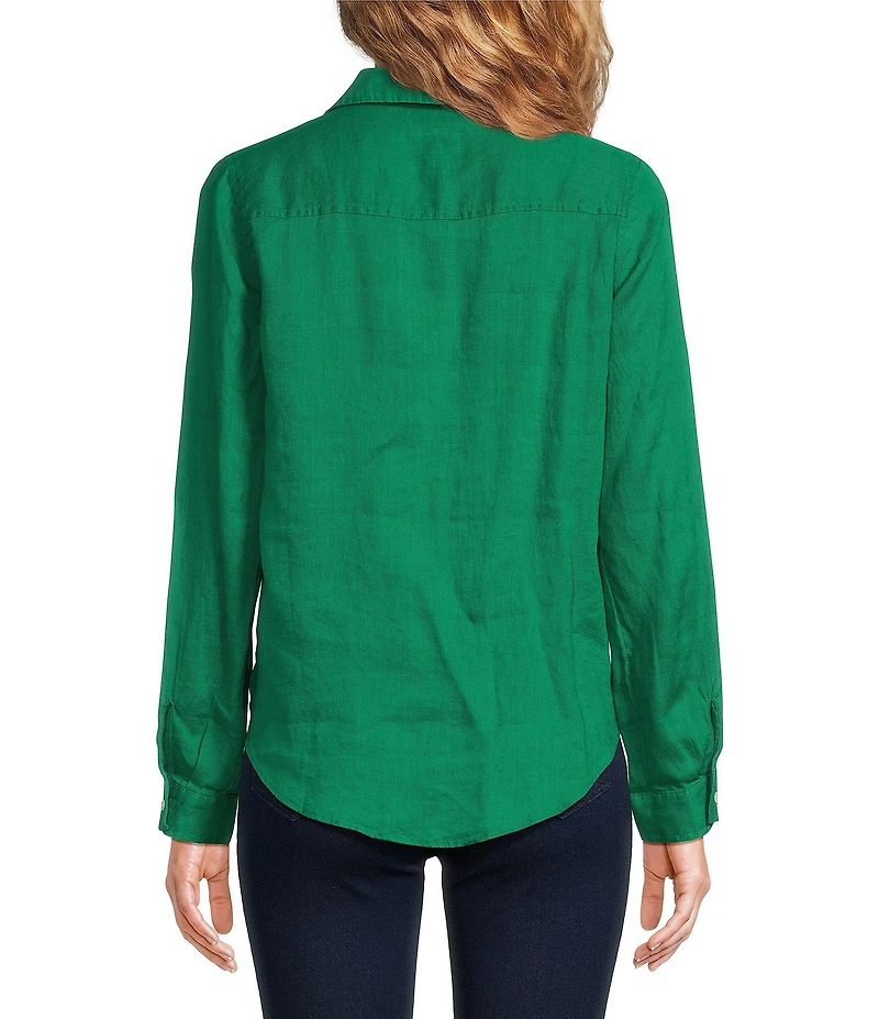 Lilly Pulitzer Sea View Woven Linen Point Collar Long Sleeve Button Down Shirt