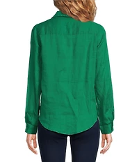 Lilly Pulitzer Sea View Woven Linen Point Collar Long Sleeve Button Down Shirt