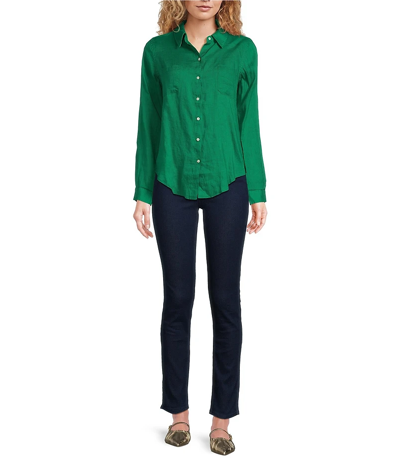 Lilly Pulitzer Sea View Woven Linen Point Collar Long Sleeve Button Down Shirt