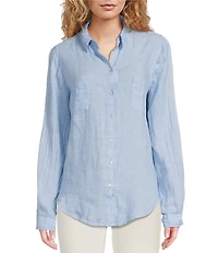Lilly Pulitzer Sea View Woven Linen Point Collar Long Sleeve Button Down Shirt