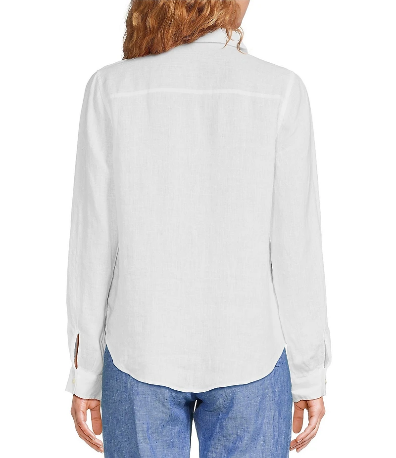 Lilly Pulitzer Sea View Woven Linen Point Collar Long Sleeve Button Down Shirt