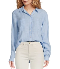 Lilly Pulitzer Sea View Woven Linen Point Collar Long Sleeve Button Down Shirt