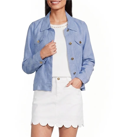 Lilly Pulitzer Seaspray Linen Point Collar Long Sleeve Jacket