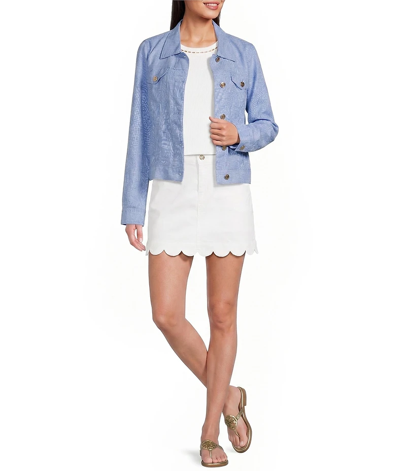 Lilly Pulitzer Seaspray Linen Point Collar Long Sleeve Jacket
