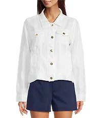 Lilly Pulitzer Seaspray Linen Point Collar Long Sleeve Jacket