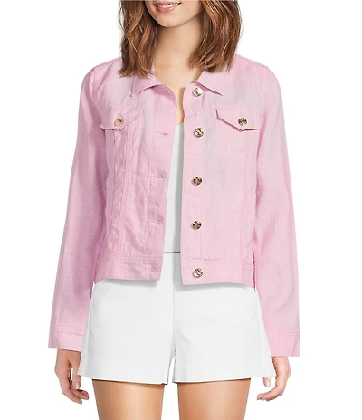 Lilly Pulitzer Seaspray Linen Point Collar Long Sleeve Jacket