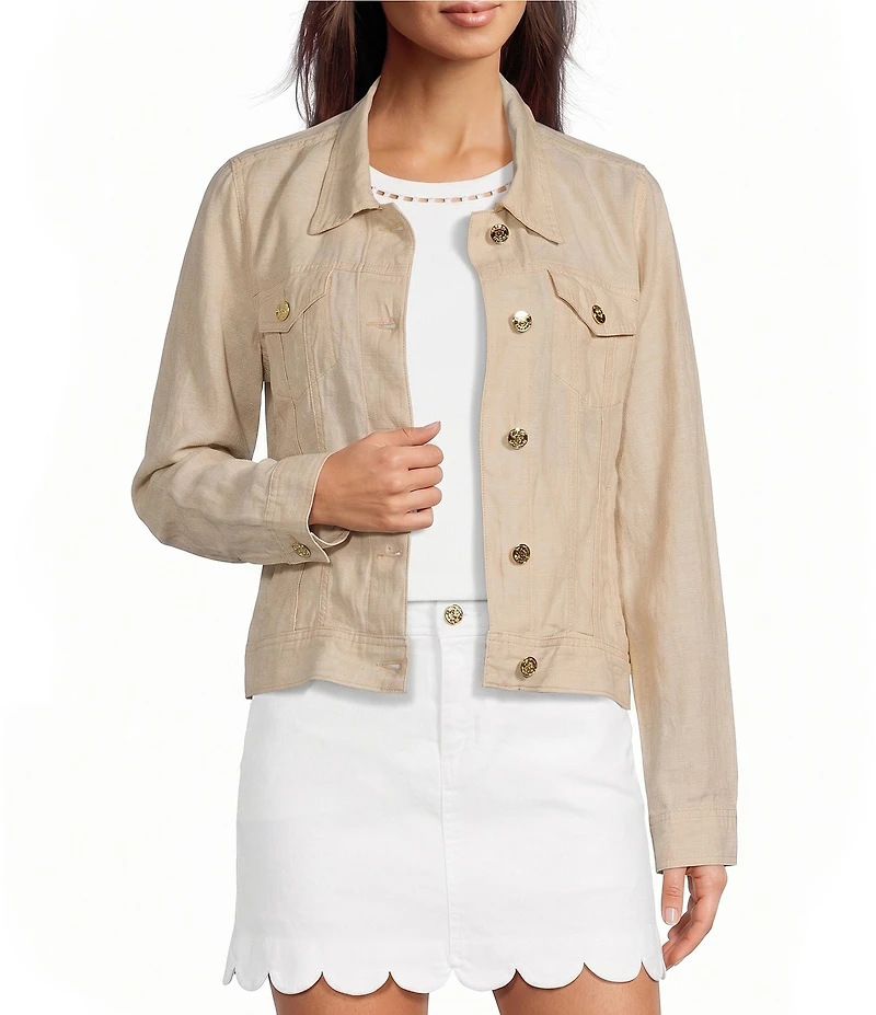 Lilly Pulitzer Seaspray Linen Point Collar Long Sleeve Jacket