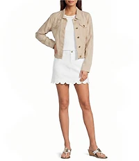 Lilly Pulitzer Seaspray Linen Point Collar Long Sleeve Jacket