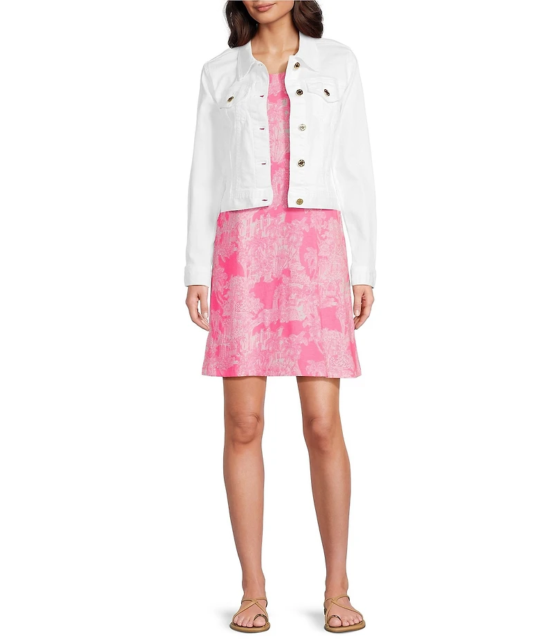 Lilly Pulitzer Seaspray Point Collar Long Sleeve Button Down Denim Jacket