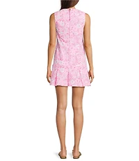 Lilly Pulitzer Shaina Stretch Poplin Burst Of Joy Print Crew Neck Sleeveless Pleated Skirt Romper