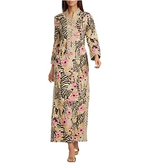 Lilly Pulitzer Shealyn Stretch Poplin El Morocco Print Notch Collar 3/4 Sleeve Maxi Dress
