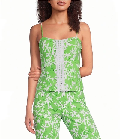 Lilly Pulitzer Shelli Floral Print Scoop Neck Sleeveless Lilly Lace Top