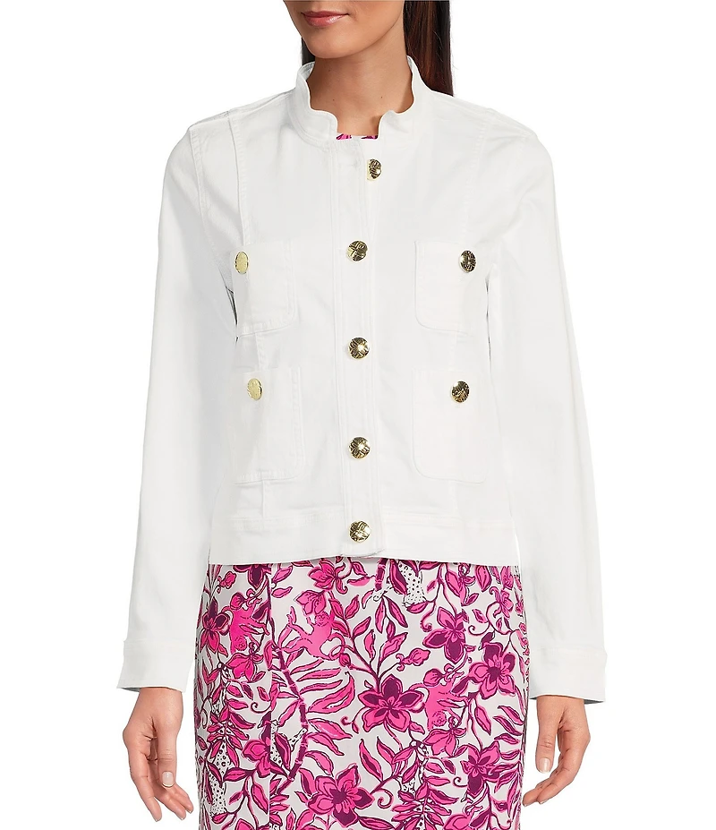 Lilly Pulitzer Shepa Denim Collar Neck Long Sleeve Jean Jacket