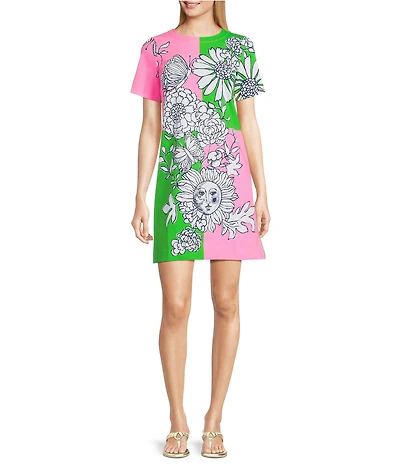 Lilly Pulitzer Siera Follow The Sun Print Crew Neck Short Sleeve Shift Dress