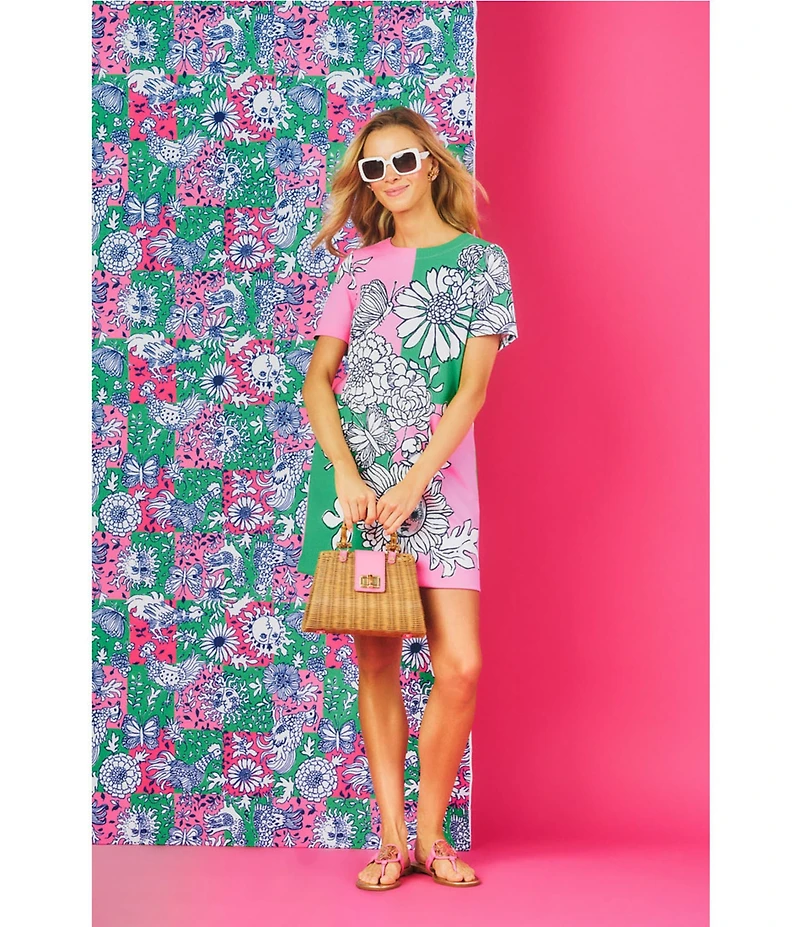 Lilly Pulitzer Siera Follow The Sun Print Crew Neck Short Sleeve Shift Dress