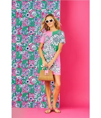Lilly Pulitzer Siera Follow The Sun Print Crew Neck Short Sleeve Shift Dress