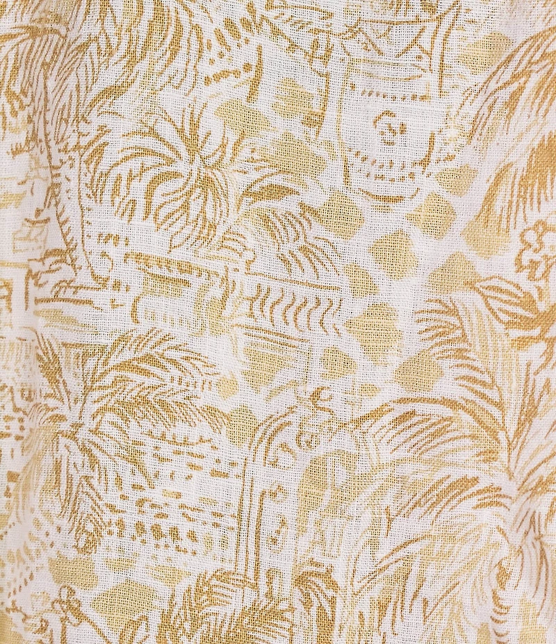 Lilly Pulitzer Stevey Relax Woven Linen Sand Bar Palm Beach Print Point Collar Long Sleeve Button Down Coordinating Shirt