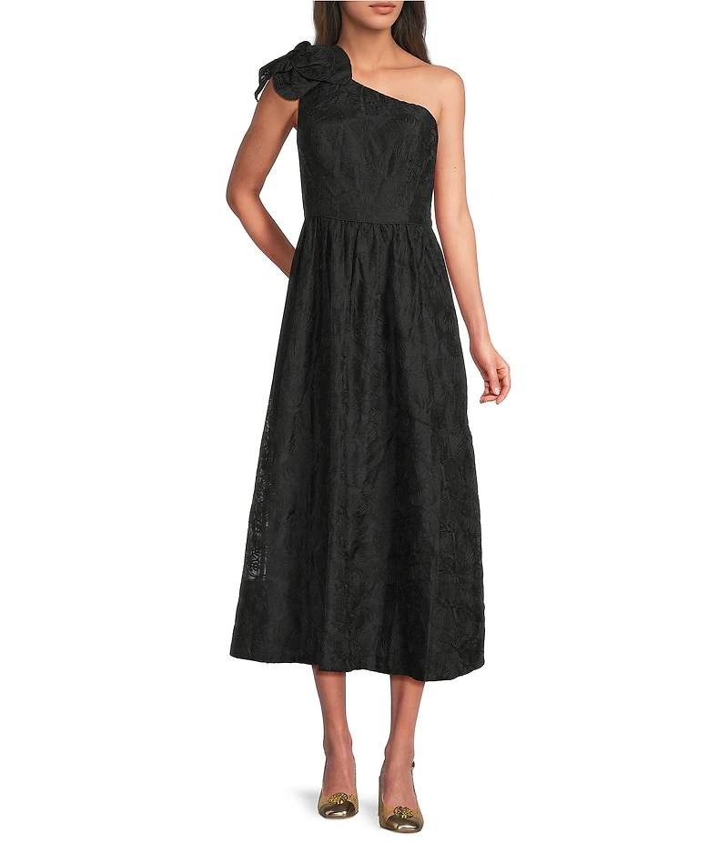 Lilly Pulitzer Sunset Bloom Embroidered Organza One-Shoulder Floral Applique Fit-And-Flare Midi Dress