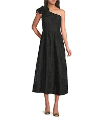 Lilly Pulitzer Sunset Bloom Embroidered Organza One-Shoulder Floral Applique Fit-And-Flare Midi Dress