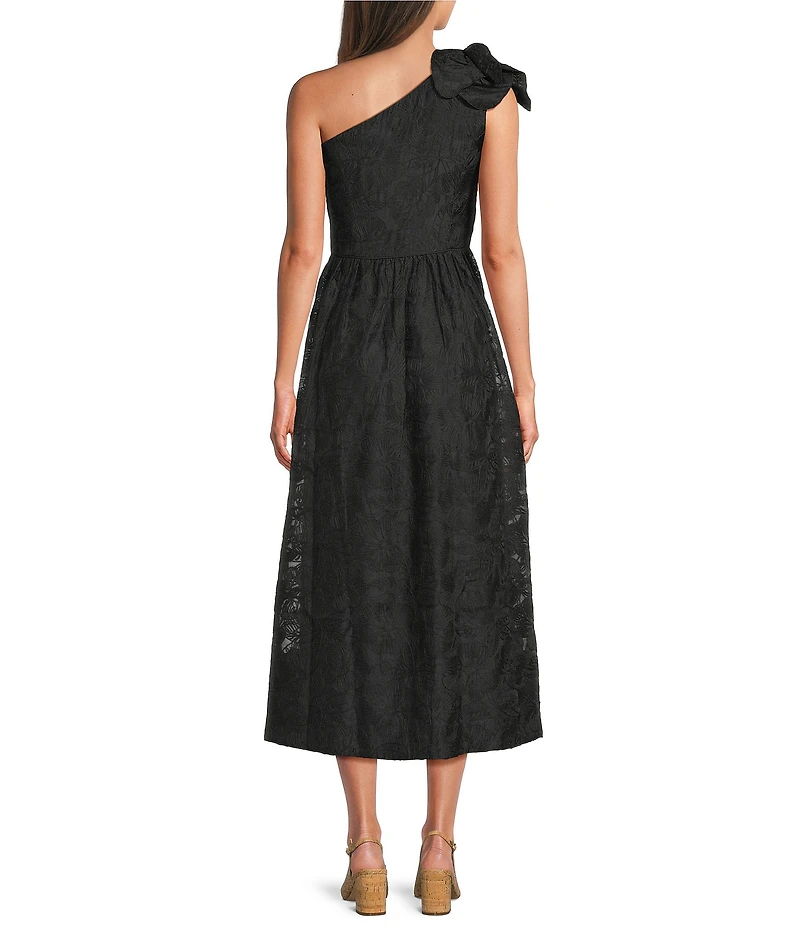 Lilly Pulitzer Sunset Bloom Embroidered Organza One-Shoulder Floral Applique Fit-And-Flare Midi Dress