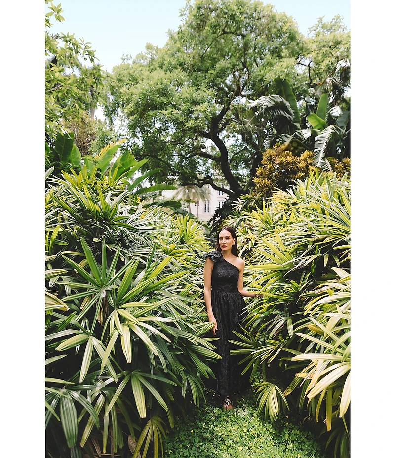 Lilly Pulitzer Sunset Bloom Embroidered Organza One-Shoulder Floral Applique Fit-And-Flare Midi Dress