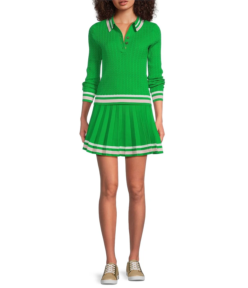 Lilly Pulitzer Suzette Knit Point Collar Long Sleeve Stripe Trim Coordinating Sweater