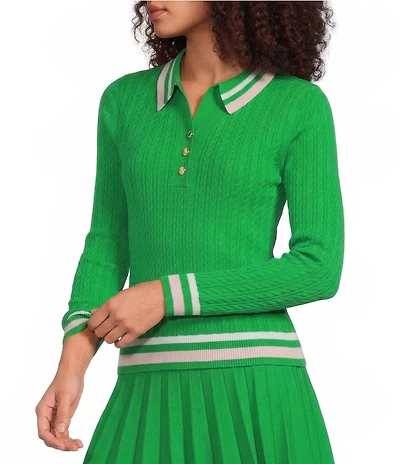 Lilly Pulitzer Suzette Knit Point Collar Long Sleeve Stripe Trim Coordinating Sweater