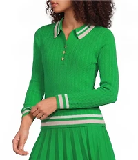 Lilly Pulitzer Suzette Knit Point Collar Long Sleeve Stripe Trim Coordinating Sweater