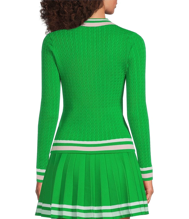 Lilly Pulitzer Suzette Knit Point Collar Long Sleeve Stripe Trim Coordinating Sweater