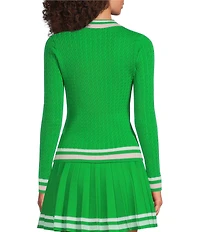 Lilly Pulitzer Suzette Knit Point Collar Long Sleeve Stripe Trim Coordinating Sweater