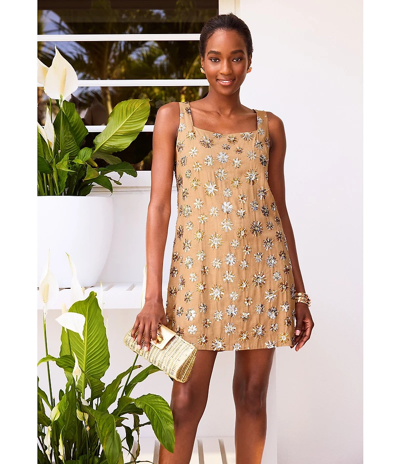 Lilly Pulitzer Tamala Embellished Square Sleeveless Sequin Beaded Shift Dress