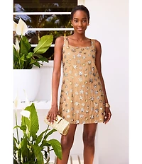 Lilly Pulitzer Tamala Embellished Square Sleeveless Sequin Beaded Shift Dress