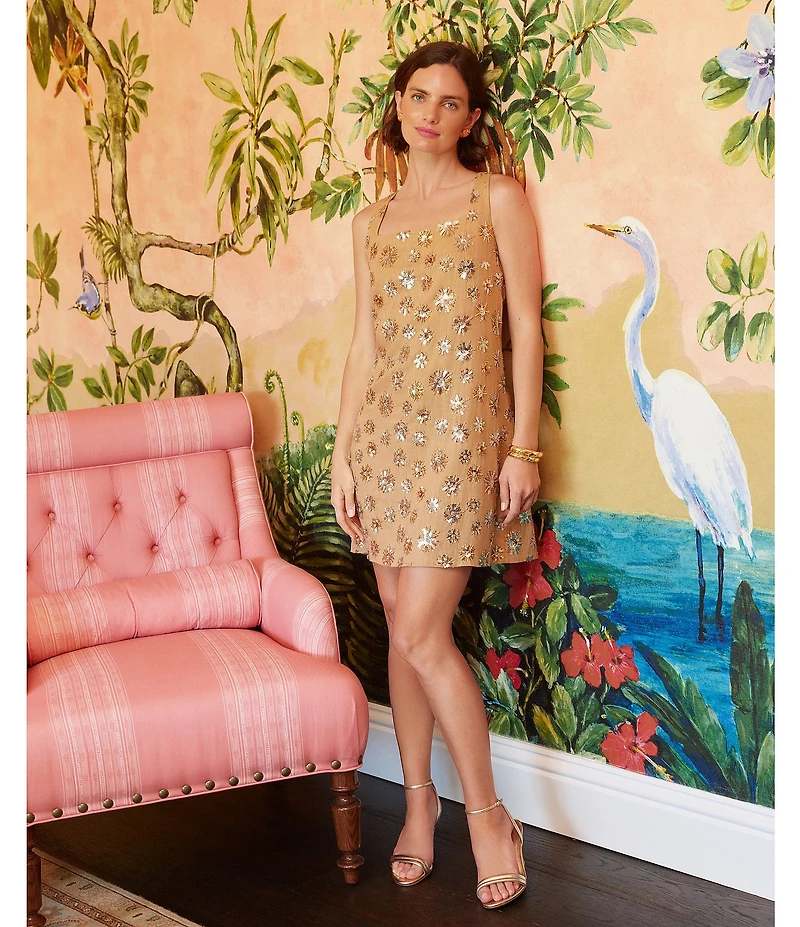 Lilly Pulitzer Tamala Embellished Square Sleeveless Sequin Beaded Shift Dress