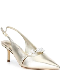 Lilly Pulitzer Tamara Pearl Leather Slingback Kitten Heel Pumps
