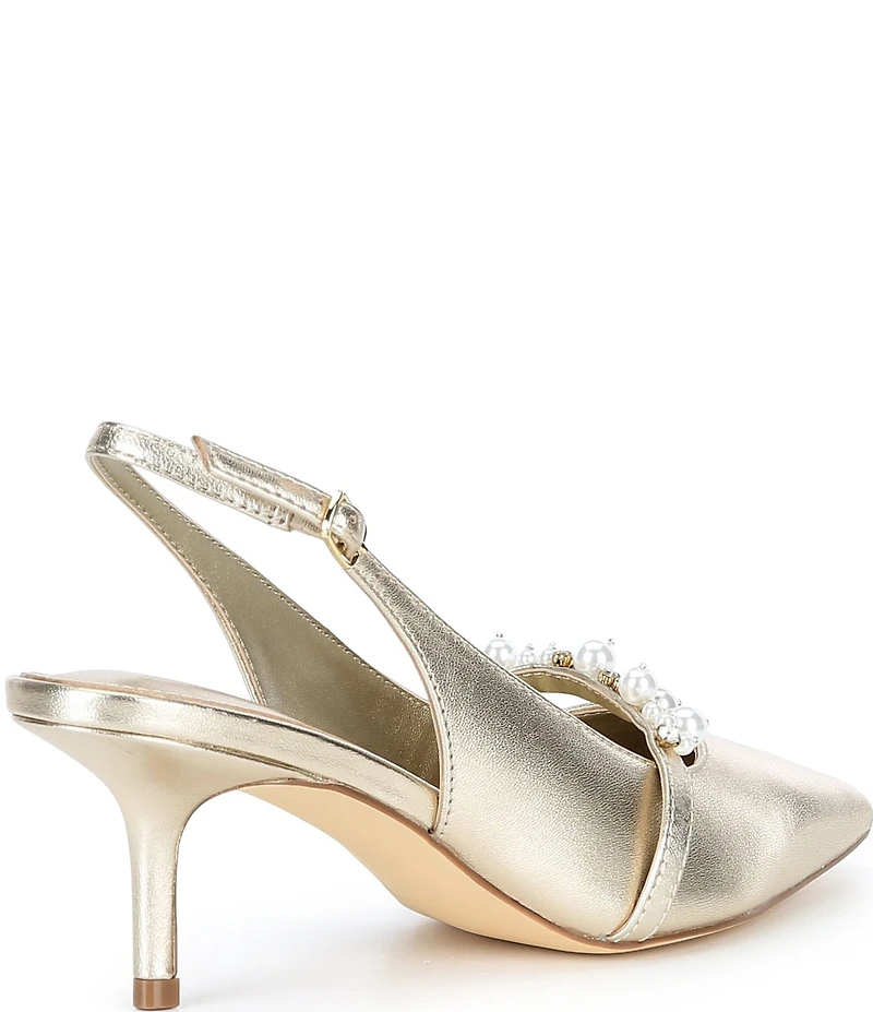 Lilly Pulitzer Tamara Pearl Leather Slingback Kitten Heel Pumps