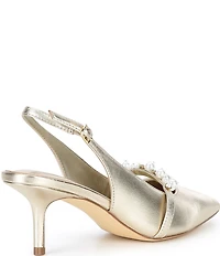 Lilly Pulitzer Tamara Pearl Leather Slingback Kitten Heel Pumps