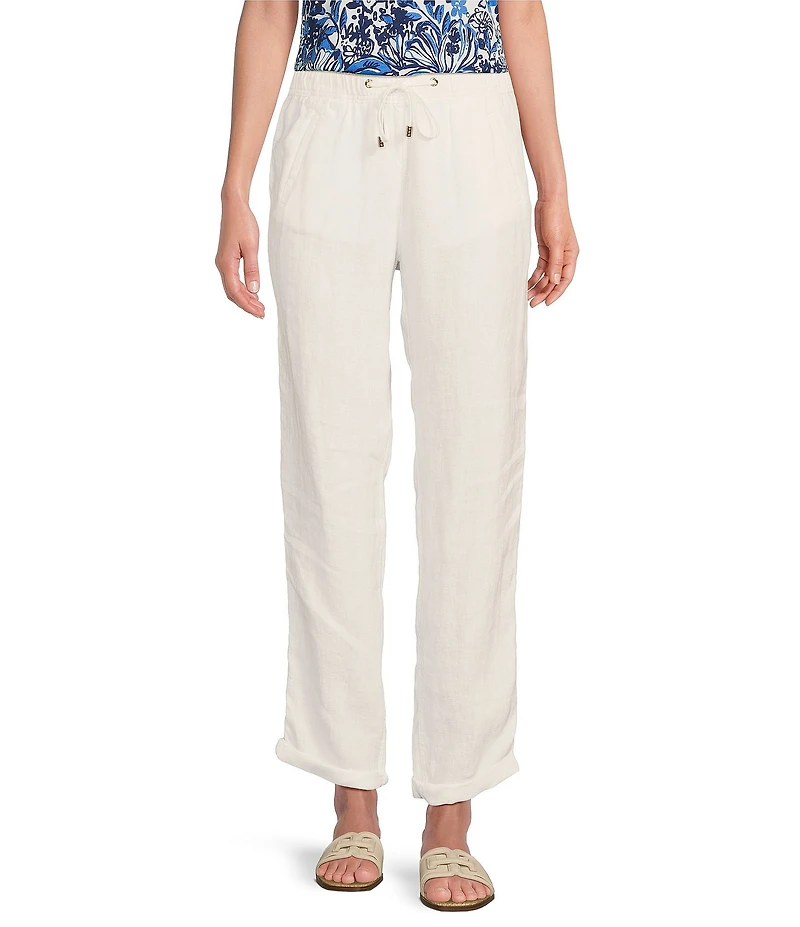 Lilly Pulitzer Taron Linen Mid-Rise Tapered Straight Leg Drawstring Pull-On Pants