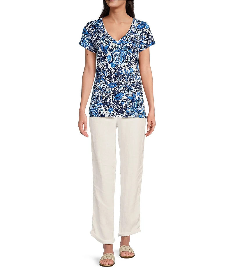 Lilly Pulitzer Taron Linen Mid-Rise Tapered Straight Leg Drawstring Pull-On Pants