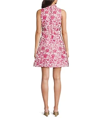 Lilly Pulitzer Tazie Sunseeker Jacquard Notch Neck Sleeveless Flower Belt Dress